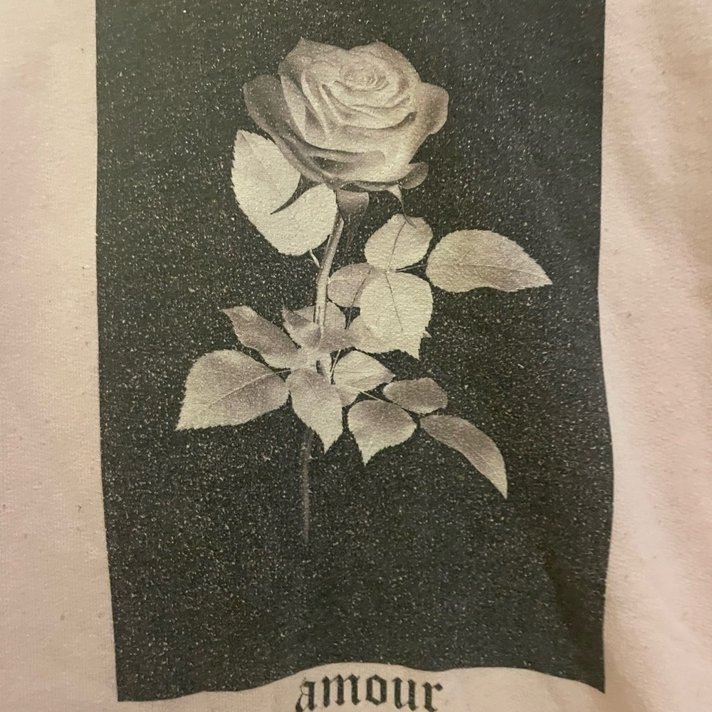Gilden Women’s pink rose, long sleeve sweatshirt hoodie- Large - Picture 3 of 5